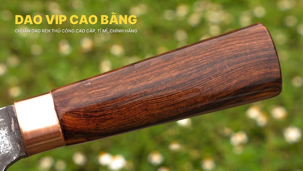 Dao chặt thái bầu nhọn - Thép nhíp xe - Cán cẩm chỉ khâu đồng đỏ - DCTDD / DAO VIP CAO BẰNG
