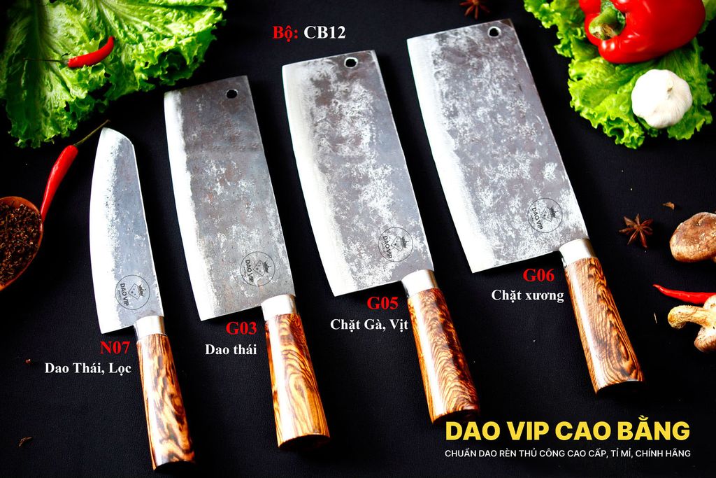 BỘ DAO BẾP CB12 cán cẩm DAO VIP CAO BẰNG