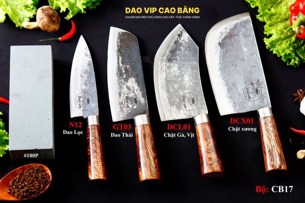 BỘ DAO BẾP CB17 cán cẩm + ĐÁ MÀI DAO VIP CAO BẰNG