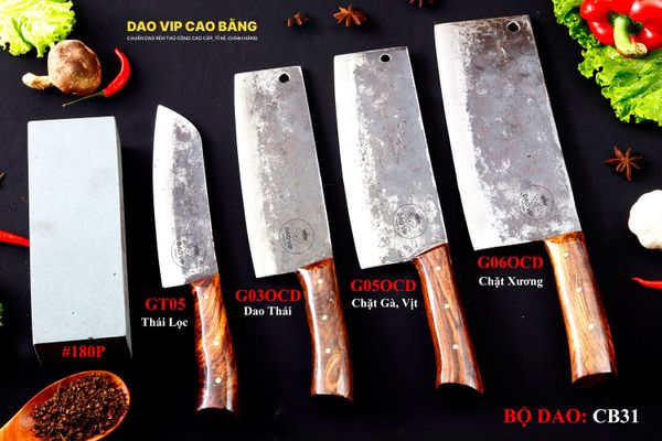 BỘ DAO BẾP CB31 cán ốp cẩm + ĐÁ MÀI DAO VIP CAO BẰNG