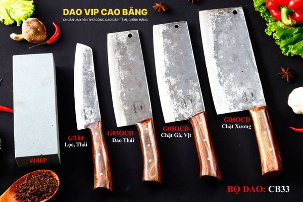BỘ DAO BẾP CB33 cán ốp cẩm + ĐÁ MÀI DAO VIP CAO BẰNG