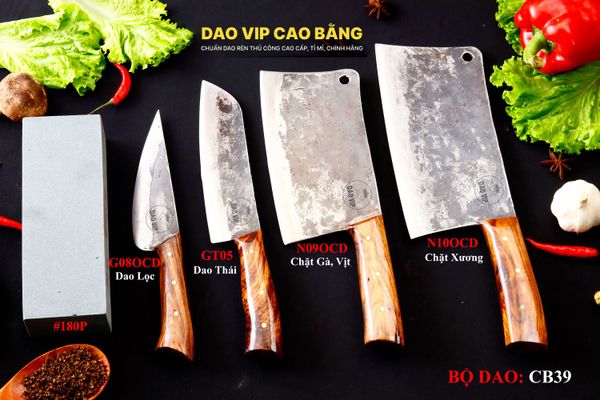 BỘ DAO BẾP CB39 cán ốp cẩm + ĐÁ MÀI DAO VIP CAO BẰNG