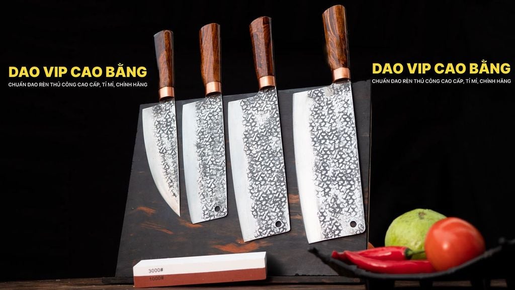 Bộ dao bếp cao cấp - Thép nhíp ô tô - Cán cẩm khâu đồng - CBC DAO VIP CAO BẰNG