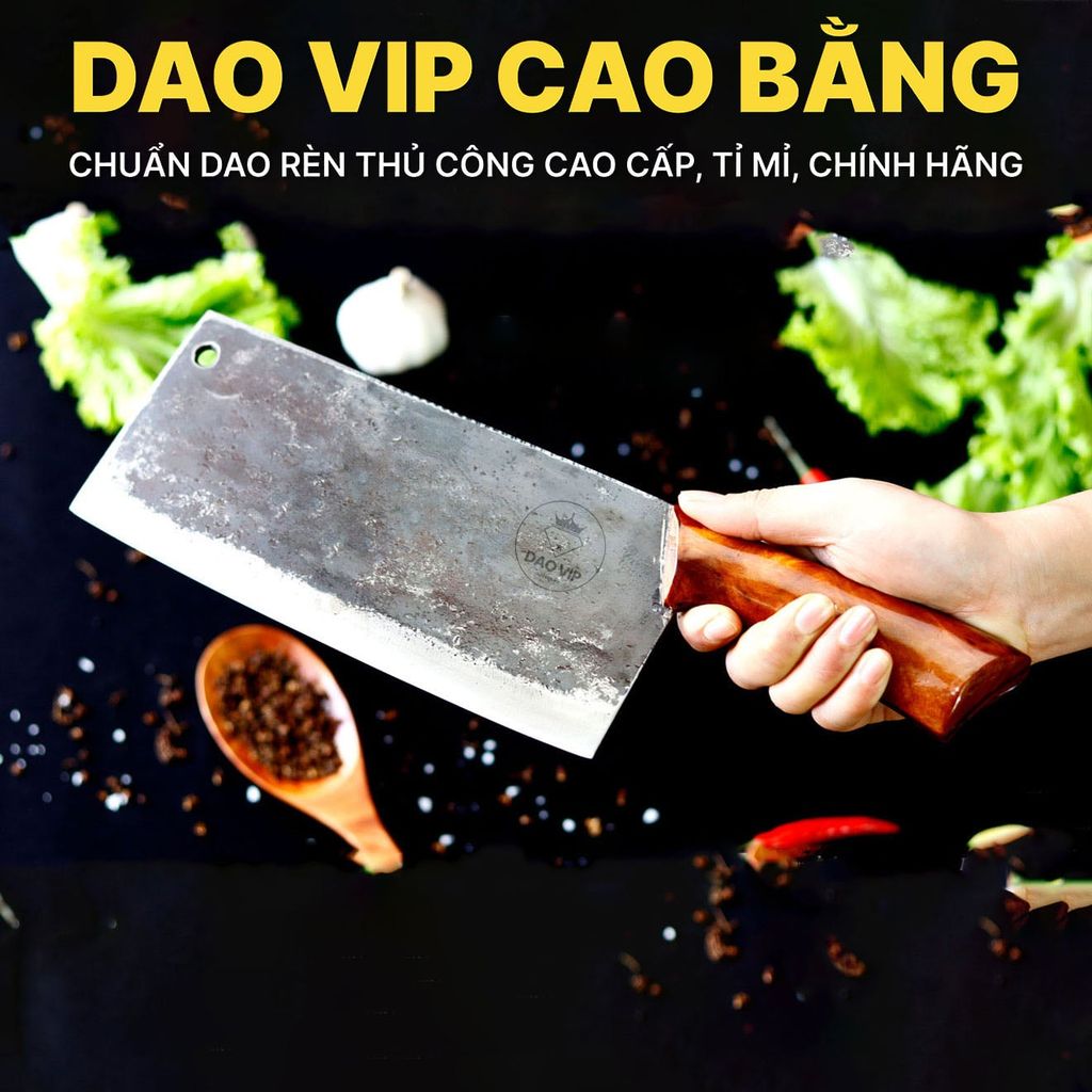 Dao chặt - thái bản 10 - Thép nhíp ô tô - Cán ốp cẩm - CTB10OCD DAO VIP CAO BẰNG