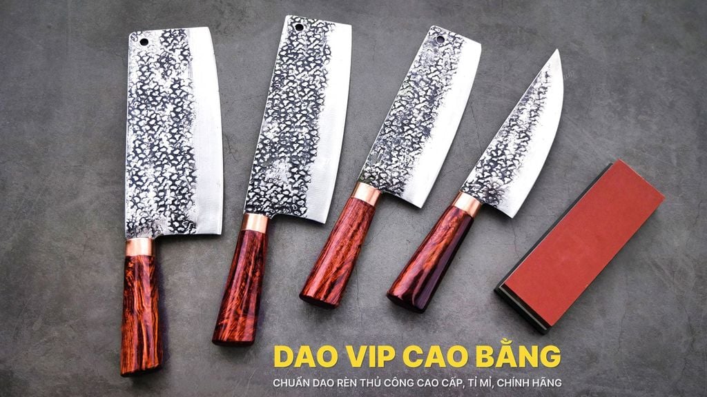 Bộ dao bếp cao cấp - Thép nhíp ô tô - Cán cẩm khâu đồng - CBC DAO VIP CAO BẰNG