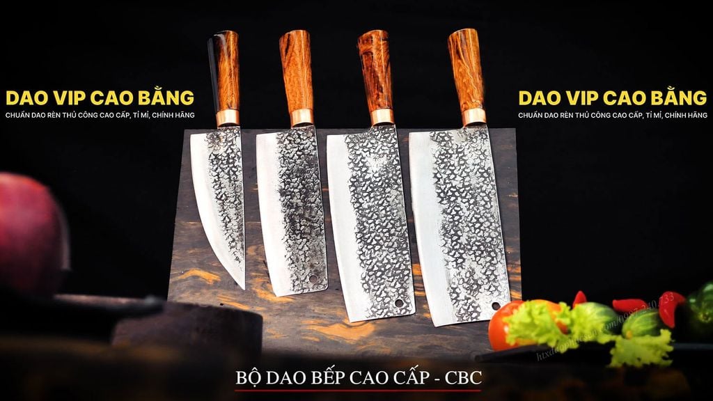 Bộ dao bếp cao cấp - Thép nhíp ô tô - Cán cẩm khâu đồng - CBC DAO VIP CAO BẰNG