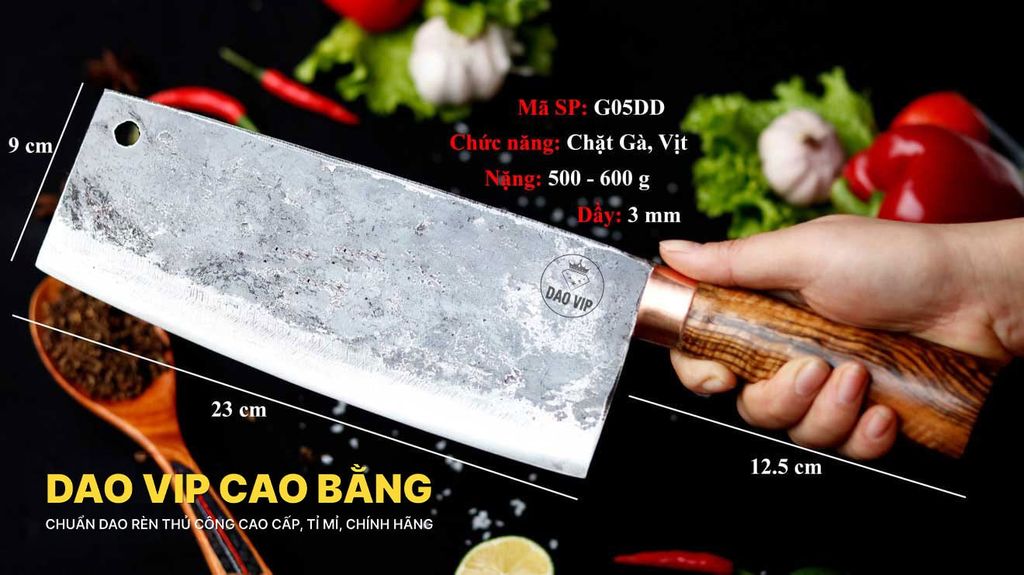 Dao chặt gà sắc bén - Thép nhíp ô tô - Cán cẩm khâu đồng - G05DD DAO VIP CAO BẰNG