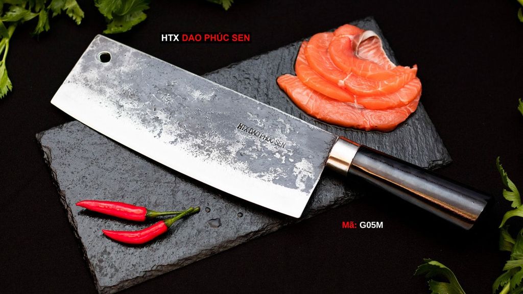 Dao chặt gà sắc bén - Thép nhíp ô tô - Cán mun khâu inox - G05M / HTX DAO PHÚC SEN