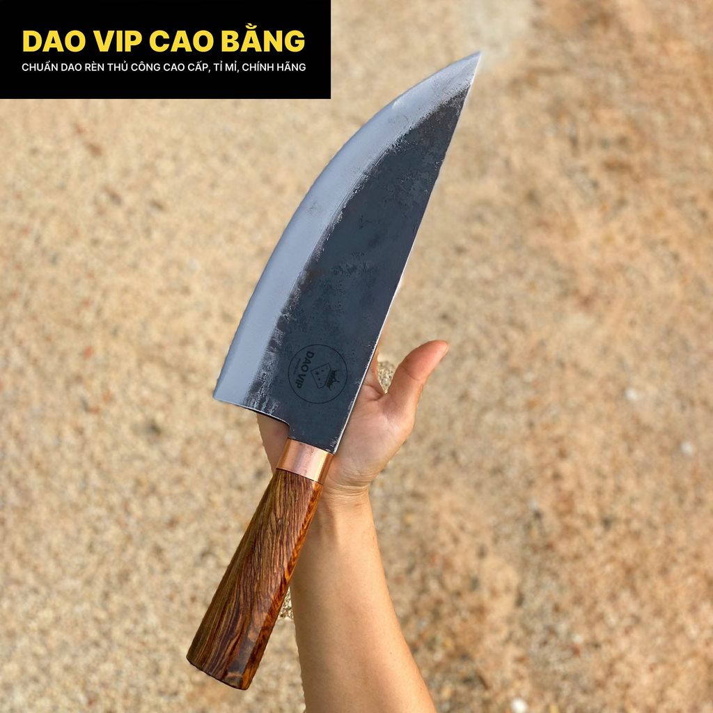 Dao chặt thái bầu nhọn - Thép nhíp xe - Cán cẩm chỉ khâu đồng đỏ - DCTDD / DAO VIP CAO BẰNG