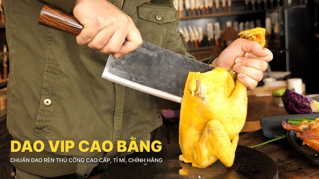 Dao chặt gà sắc bén - Thép nhíp ô tô - Cán gỗ tự nhiên khâu inox - G05 / DAO VIP CAO BẰNG