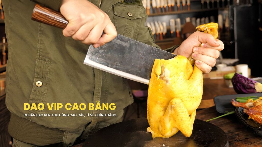 Dao chặt gà sắc bén - Thép nhíp ô tô - Cán cẩm khâu đồng - G05D DAO VIP CAO BẰNG