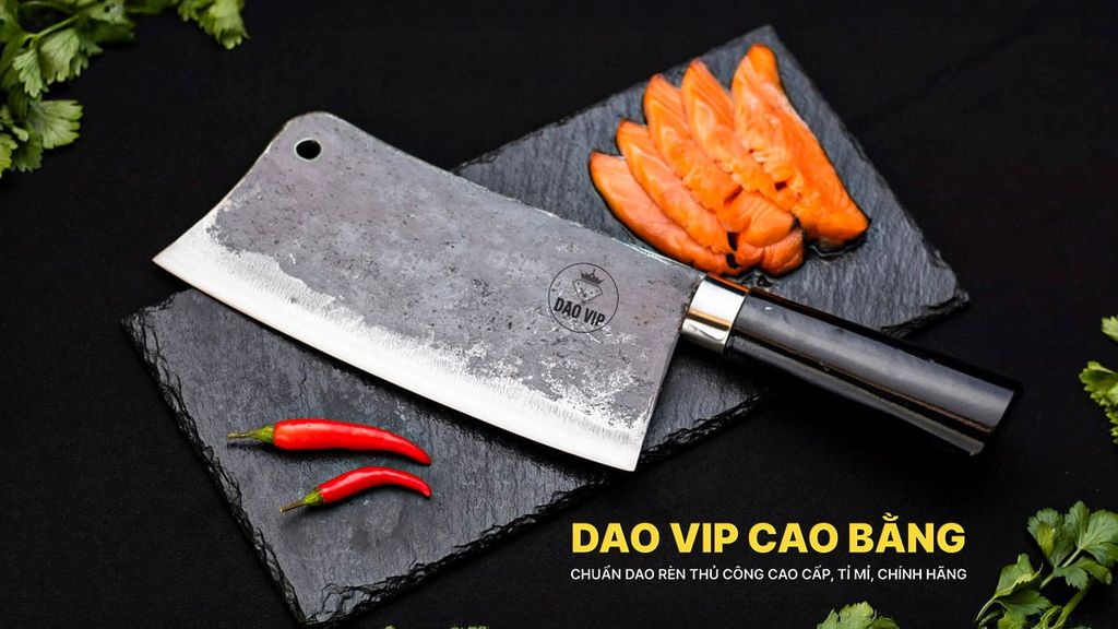 Dao chặt gà sắc bén -Thép nhíp ô tô - Cán mun khâu inox - N09M DAO VIP CAO BẰNG