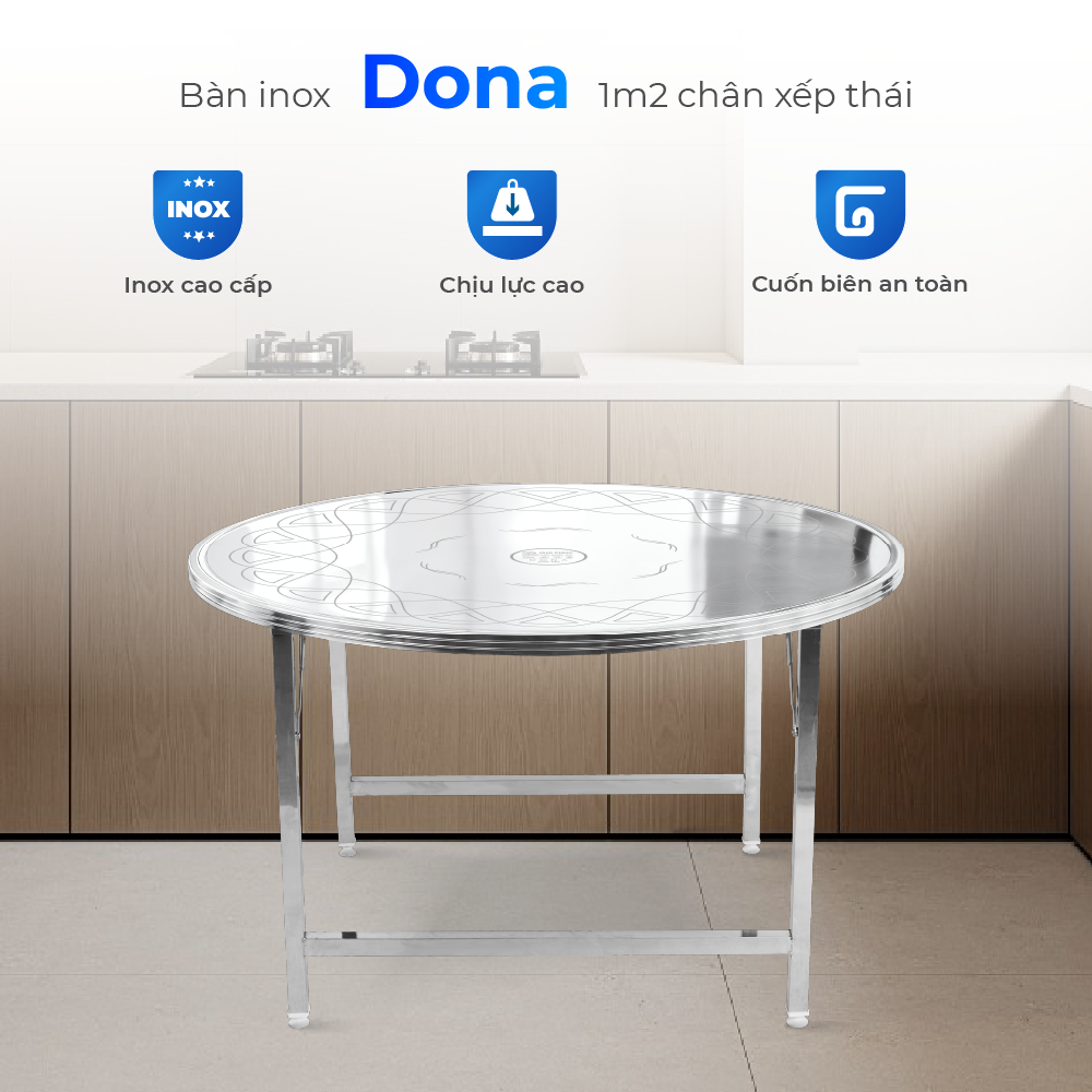  Bàn Inox Dona chân xếp thái 1m2 Laser 