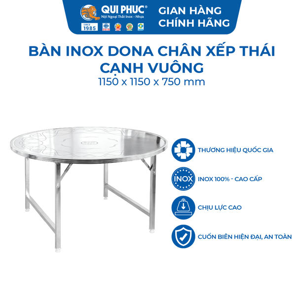 Bàn Inox Dona chân xếp thái 1m2 Laser