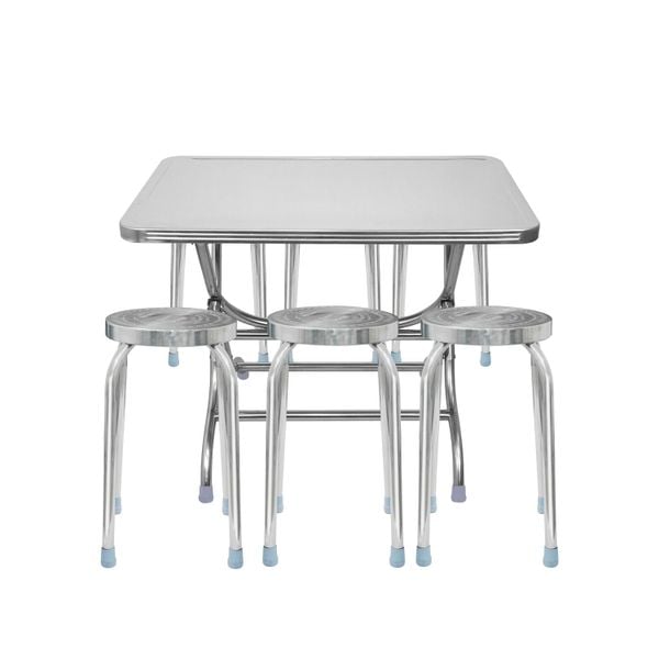 Combo Bàn inox FELIX 700 x 1200 (mm) 4U 201 + 6 Ghế đẩu inox DONA mặt 30 phi 25 bông