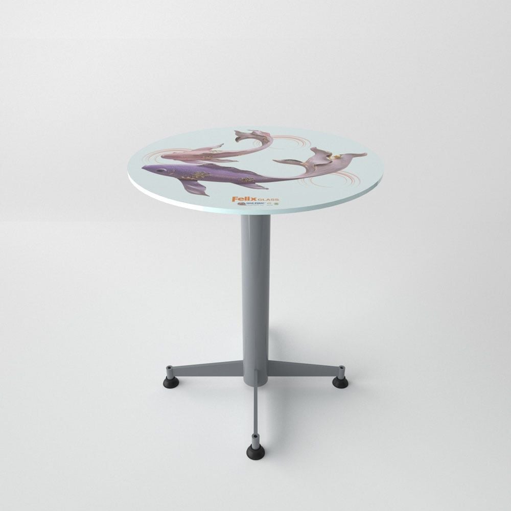  Bàn kiếng 6 tấc chân Paris 1 trụ sắt - Xám 