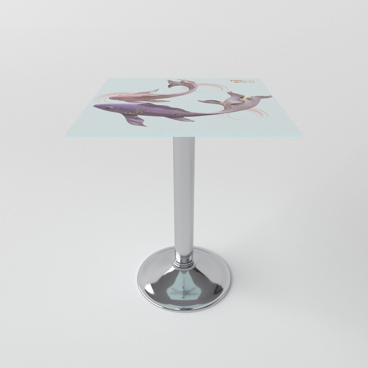  Bàn kiếng 6 tấc chân mâm 1 trụ inox 