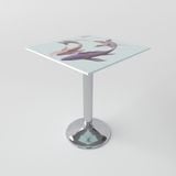  Bàn kiếng 6 tấc chân mâm 1 trụ inox 