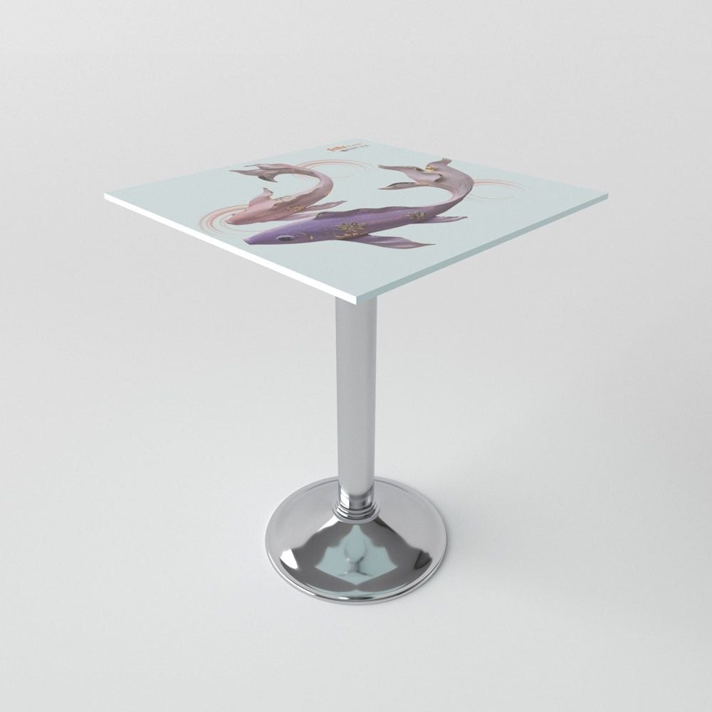  Bàn kiếng 6 tấc chân mâm 1 trụ inox 