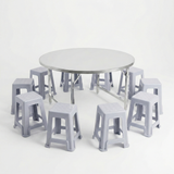  Bàn Inox Dona chân xếp thái 1m2 + 10 ghế nhựa cao Super 