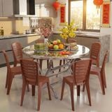  Bàn inox FELIX 1m2 6U 201 - Chiếc lá + 10 Ghế nhựa Ruby 