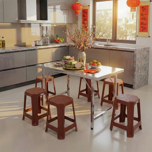 Bàn inox FELIX 800 x 1600 (mm) + 8 Ghế cao Jumbo