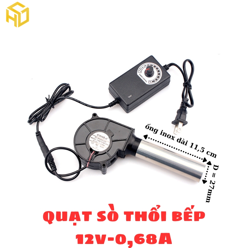 Quạt Thổi Khí Kèm Bộ Điều Tốc Turbo 12V/12W – Giải pháp tăng lửa mạnh cho bếp củi, bếp than, bếp dầu thải