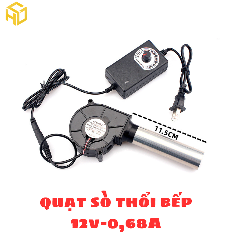 Quạt Thổi Khí Kèm Bộ Điều Tốc Turbo 12V/12W – Giải pháp tăng lửa mạnh cho bếp củi, bếp than, bếp dầu thải