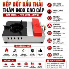 Bếp đốt dầu thải thân inox chuyên nấu nồi lớn chịu tải cao 80 kg lửa siêu mạnh | Thân bếp inox sạch sẽ an toàn  Tiết Kiệm Dầu – Lửa Mạnh – Nấu Nồi 80L