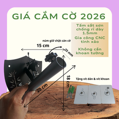 Giá cắm cờ mẫu 2026 cắt CNC họa tiết cây tre & anh hùng thánh gióng truyền thống dân tộc ta