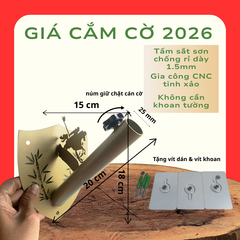 Giá cắm cờ mẫu 2026 cắt CNC họa tiết cây tre & anh hùng thánh gióng truyền thống dân tộc ta