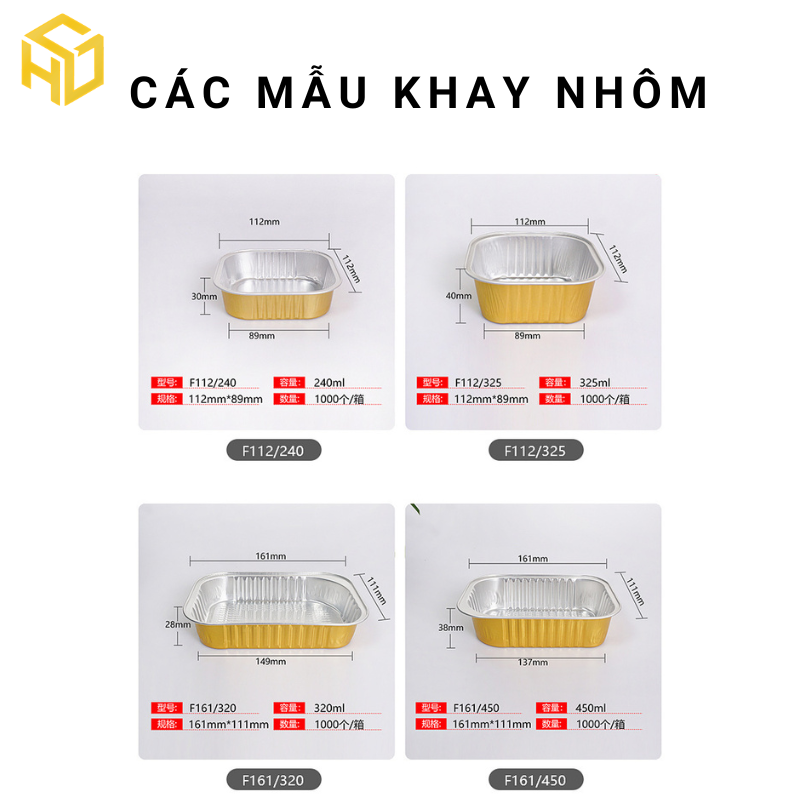 Khay nhôm (khay nhôm chữ nhật) màu vàng cao cấp đựng thực phẩm đủ size