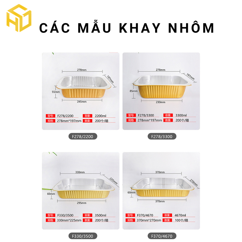 Khay nhôm (khay nhôm chữ nhật) màu vàng cao cấp đựng thực phẩm đủ size