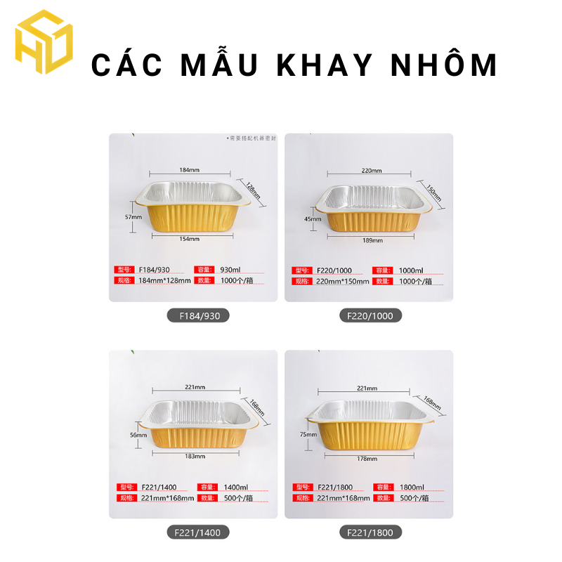 Khay nhôm (khay nhôm chữ nhật) màu vàng cao cấp đựng thực phẩm đủ size