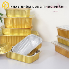 Khay nhôm (khay nhôm chữ nhật) màu vàng cao cấp đựng thực phẩm đủ size