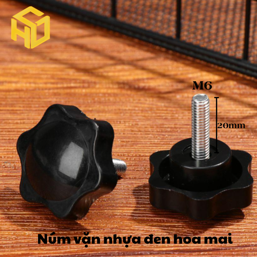 Bộ 5 Núm vặn nhựa bóng | Núm vặn tay bông mai nhựa ren M5 M6 M8