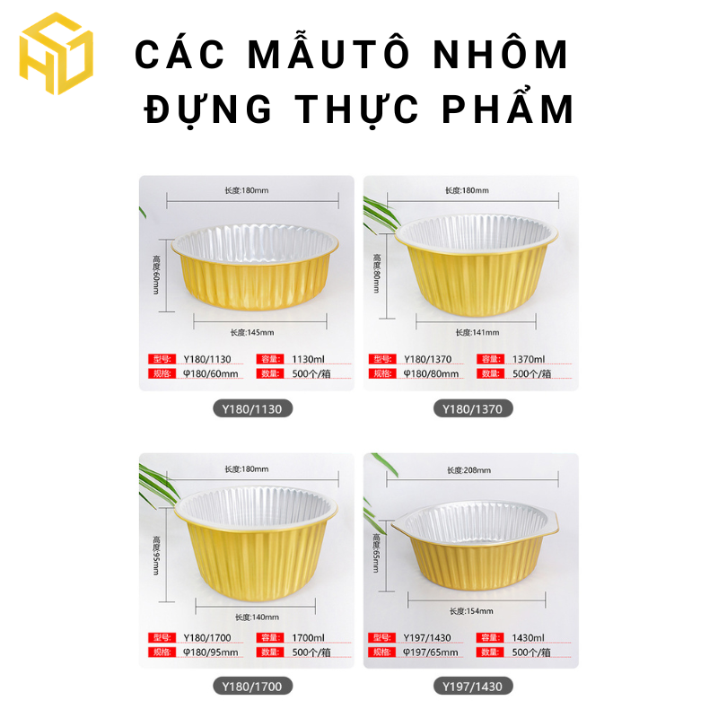 Tô nhôm (khay nhôm tròn) màu vàng cao cấp đựng thực phẩm đủ size