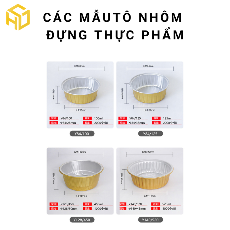 Tô nhôm (khay nhôm tròn) màu vàng cao cấp đựng thực phẩm đủ size