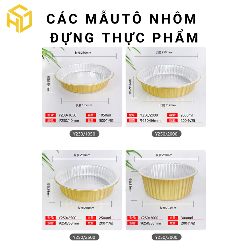Tô nhôm (khay nhôm tròn) màu vàng cao cấp đựng thực phẩm đủ size