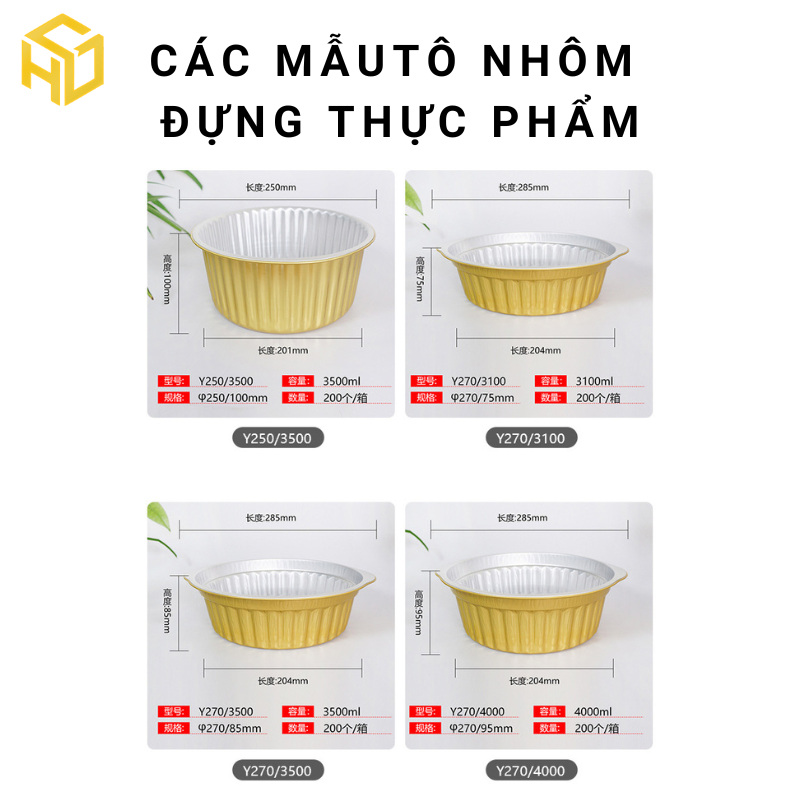 Tô nhôm (khay nhôm tròn) màu vàng cao cấp đựng thực phẩm đủ size