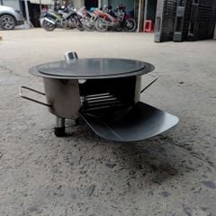 Bếp củi cải tiến Hương Giang siêu bền tròn 40cm nấu -nướng- lẩu có bệ đỡ củi, ống khói, chống đen nồi