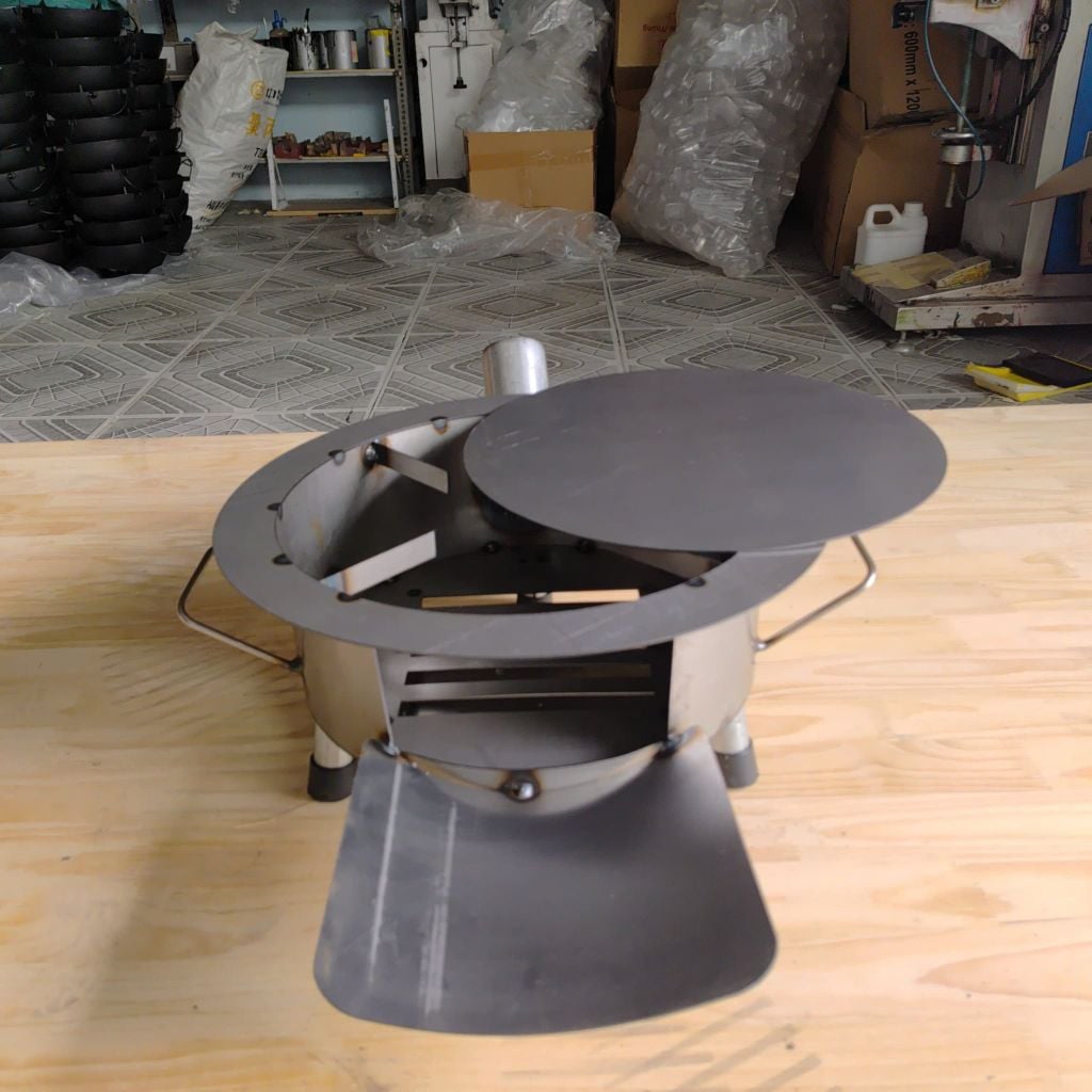 Bếp củi cải tiến Hương Giang siêu bền tròn 40cm nấu -nướng- lẩu có bệ đỡ củi, ống khói, chống đen nồi
