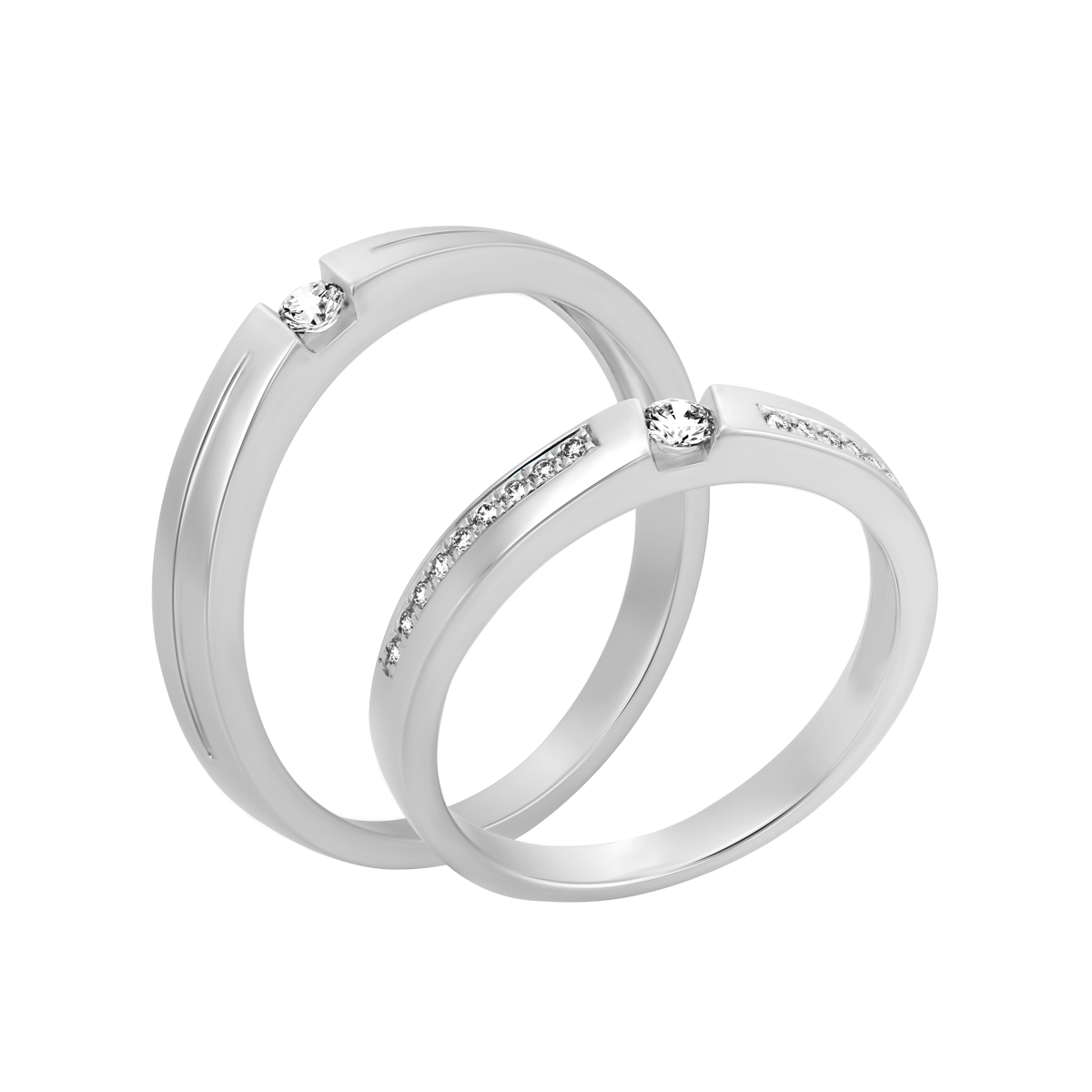 Nhẫn cưới nữ đính đá CZ vàng 14K Fluty F