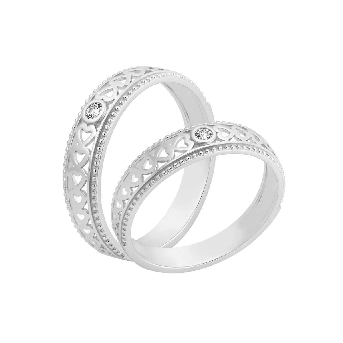 Nhẫn cưới nữ kim cương viên vàng 14K Heartful F