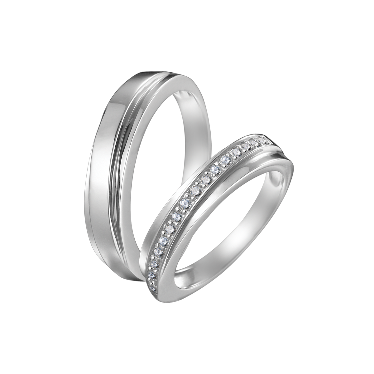 Nhẫn cưới nữ kim cương viên vàng 14K Sweet Silence F