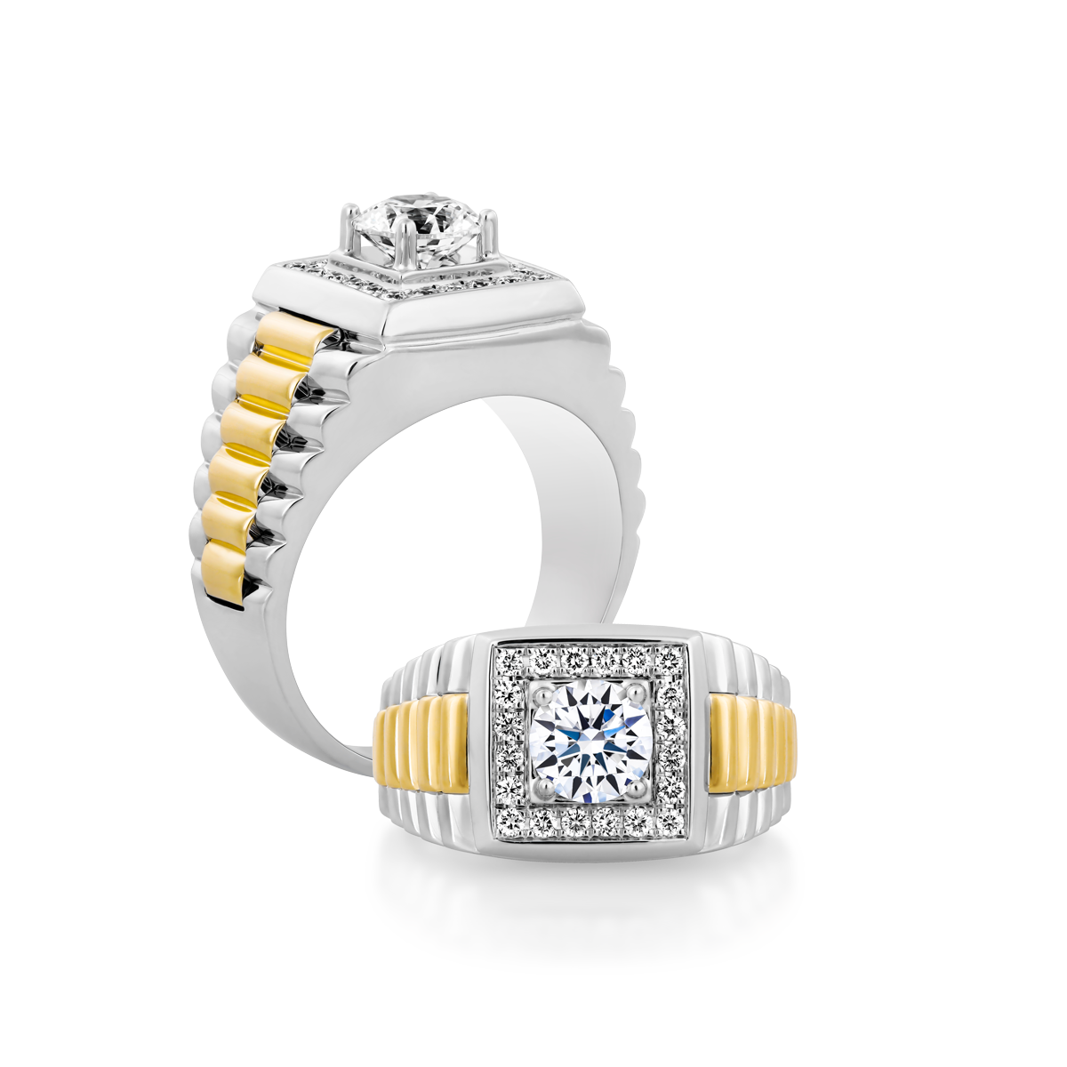 Nhẫn nam kim cương tấm vàng 14K Authentic 1CT WY