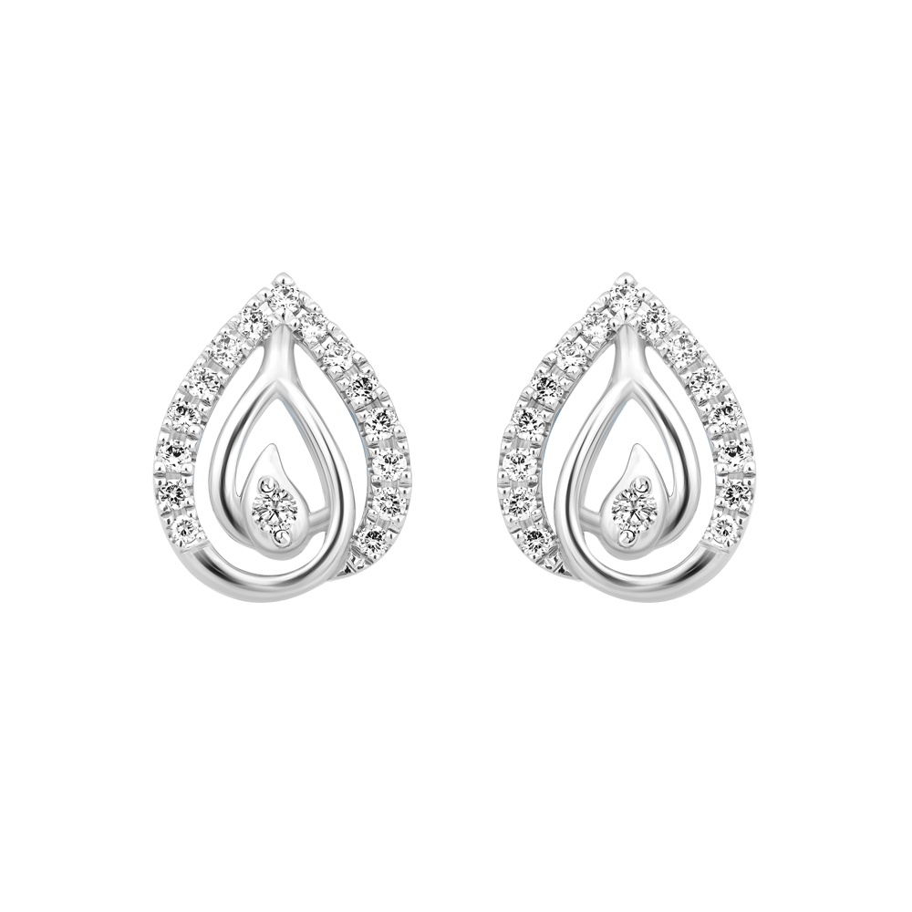 Hoa tai kim cương viên vàng 14K Dewdring