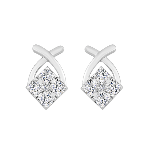 Hoa tai kim cương viên vàng 14K Cushion