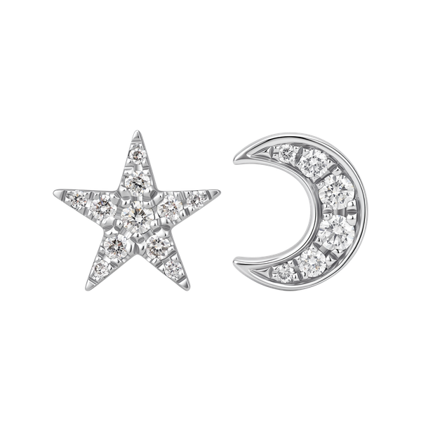 Hoa tai kim cương viên vàng 14K Moon & Star TD