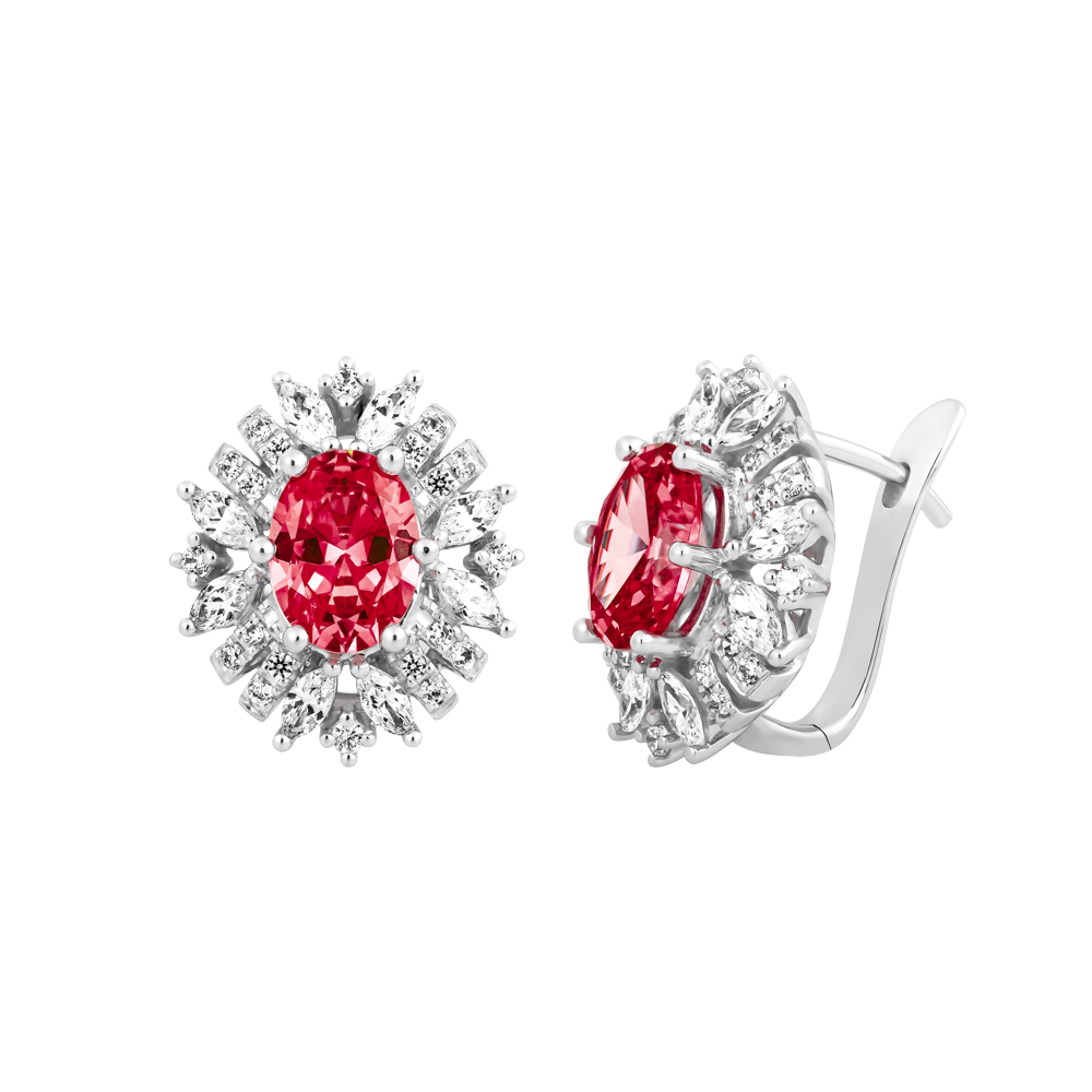 Hoa tai đính đá màu Ruby vàng 14K Rabbin S.Rub